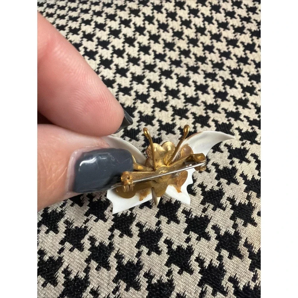 VTG Figural Butterfly Brooch carved shell butterfly pin Insect Jewelry Whimsy